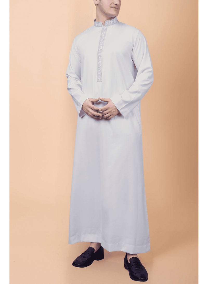 RUBY ISLAMIC CLOTHING Men's Saudi Arabic Thobe Jubba Dishdasha Long Sleeve Robe, kandura, Abaya Dress, kaftan Ramadan Dress Middle East Clothing (White) - Image 1